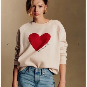 Sezane La Chamade Cream Sweatshirt with Red Heart